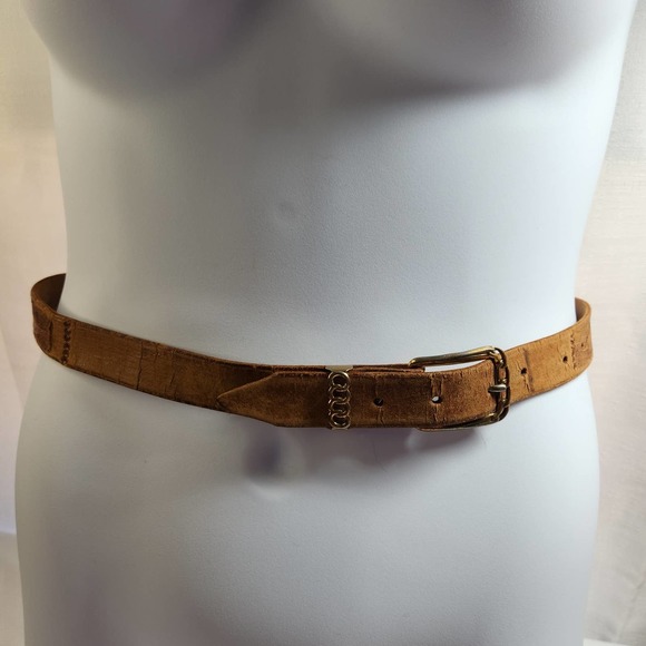 Vintage Leather Belt Fish Embossed Brass Buckle Brown Hand Tooled Size Approx 33 - Picture 1 of 9